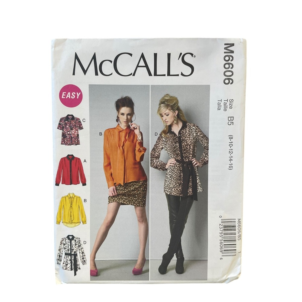 McCall's Sewing Pattern Misses 8-16 M6606 Tops Tunic Tie Belt Easy